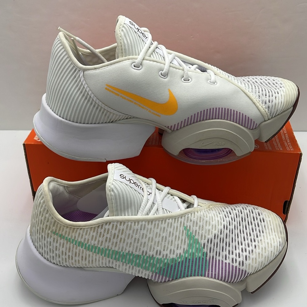 Nike WMNS White Sneakers with Orange and Green Swooshes NIKE AIR ZOOM SUPERREP 2 - Picture 2 of 16
